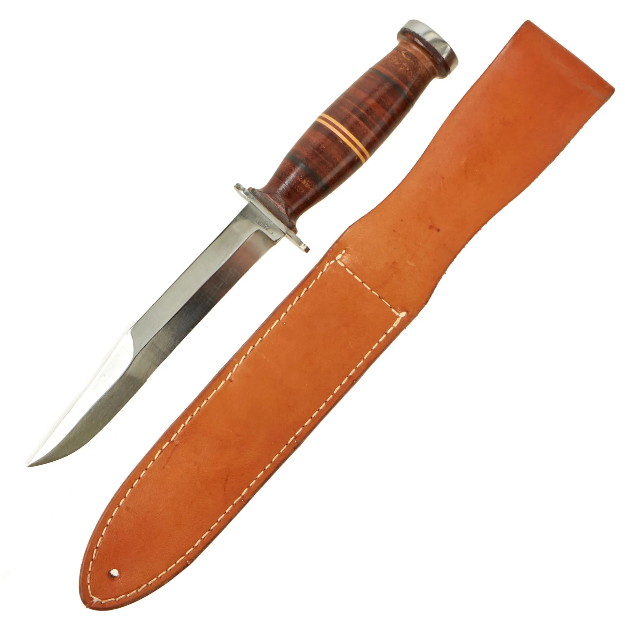 Original U.S. WWII Era Private Purchase M3 Style Fighting Knife by Aerial With Leather Sheath